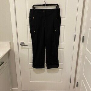 DKNY Cargo Pants Black Size 8 Cotton Elastane Stretch Utility Cropped Trousers